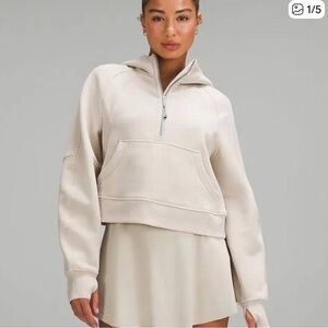 Lululemon Scuba Oversized Half Zip Cream Hooded Pullover Sweatshirt sz M/L